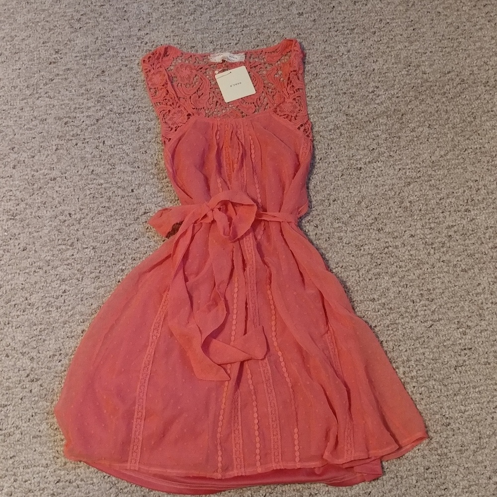 Coral Chiffon & Lace Dress